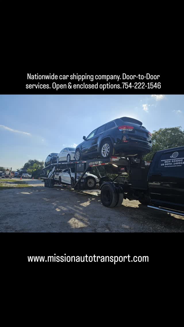 Nationwide car shipping company & dispatching services. Door to Door service. Open and enclosed. Call or text 754-222-1546.
#georgia #florida #Massachusetts #rhodeisland #Connecticut #newyork #NewJersey #philadelphia #Pennsylvania #Delaware #maryland #Virginia 
Northbound & southbound, east coast. Snowbirds. 

#opentransport  #enclosedtransport 
#AutoTransport #autotransport #cartransport 
#Heavyequipment #carshipping #carshipping
#boatTransport #boattransport #yachttransport 
#yachttransportation #yachtclub 

Share-follow-Like

@deanbryanonline @wealthfinancialservice @missionautotransportinc
